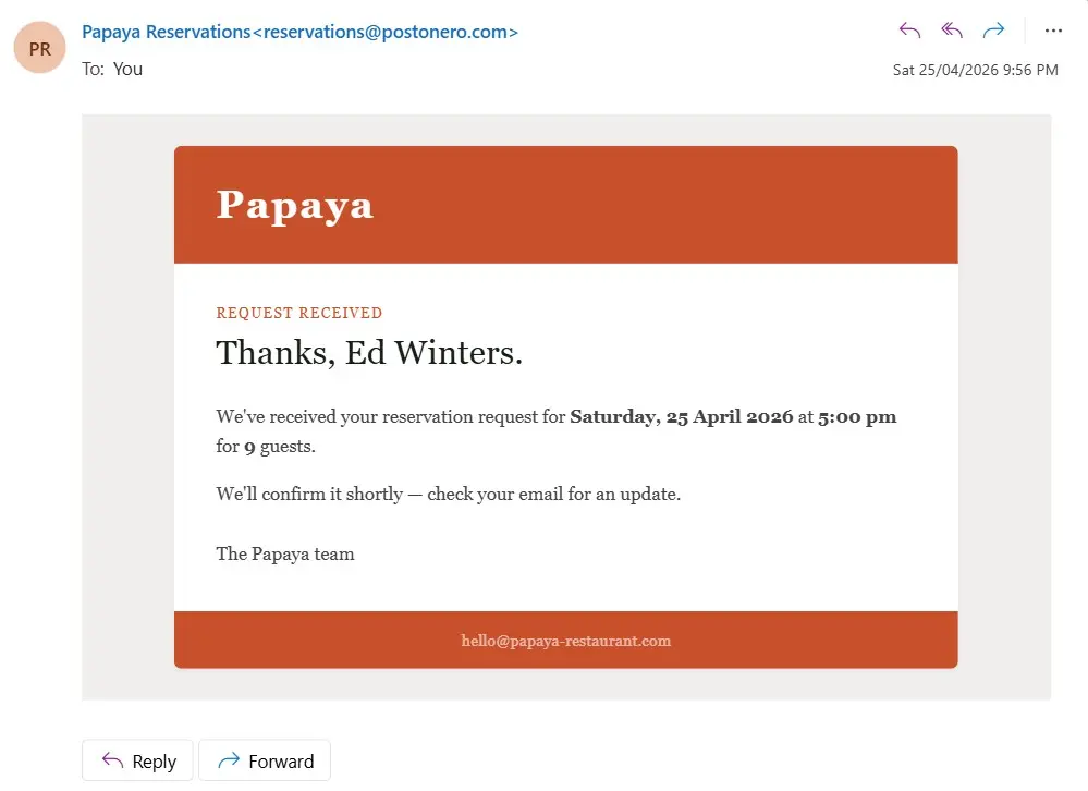 Postonero approval flow: a pending booking shown in the dashboard with approve and reject options